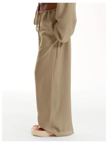 Womens Linen Pants Wide Leg Loose Cotton Swimsuit Coverups Summer Pants Beach Vacation Outfits Pure Apricot M4