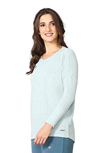 Image of Van Heusen Women Lounge Relaxed Fit T-Shirt - Ecoliva Viscose-Polyester - V-Neck, Full Sleeve, Sustainably Enhanced, Ultra Soft