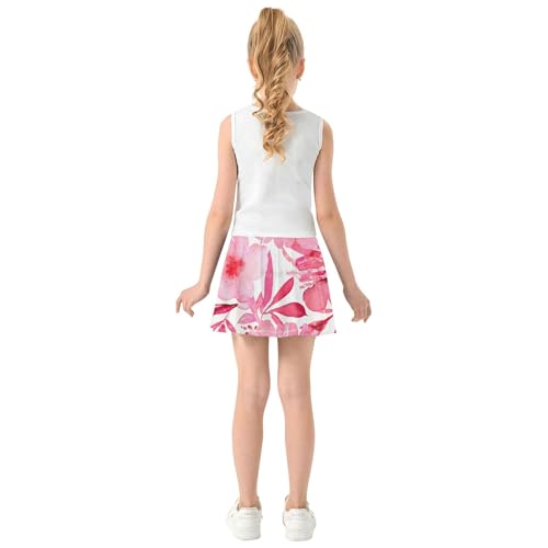 Pink Watercolor Floral Kids Tennis Skirts Casual Girls' Shorts Athletic Skorts Butterfly 4t4