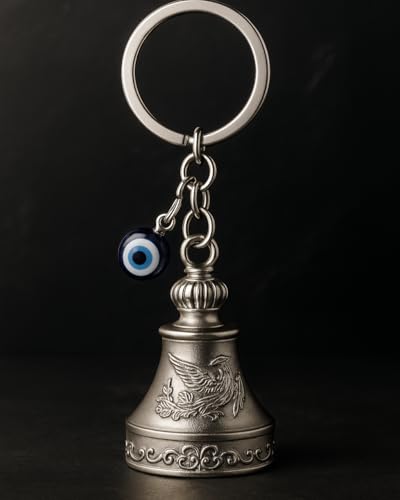 Image of Evil Eye Hooked Guardian Bell Keychain - Protective Lucky Charm Bell with Clip Hook for Bike, Car, Key & Bag | Spiritual Good Luck Talisman Gift