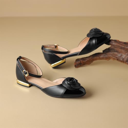 Women's Retro Flower Cap Round Closed Toe Pump Ankle Strap Chunky Low Block Heel Adjustable Buckle D'Orsay Classic Work Office Church Casual Comfort Dress Shoes Business Party Flats3