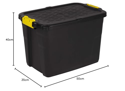Kreher Aufbewahrungsboxen mit Deckel, TOUGH-Serie, bruchsichere Transportbox aus Kunstststoffbox, Stapelboxen, Ordnungsboxen, Kiste in Schwarz, verschiedene Größen (42 Liter)