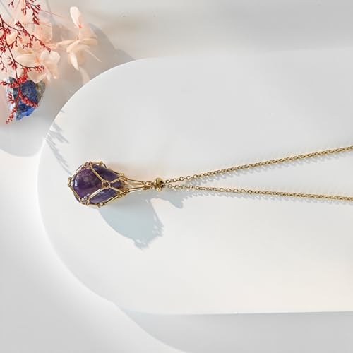 Interchangeable Crystal Holder Necklace,Crystal Stone Cage Pendant Necklace,Stainless Steel Crystal Gemstone Holder Necklaces for Women Men3