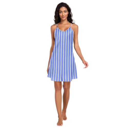 Chemise de nuit en soie à rayures bleues pour femme au confort absolu et chic