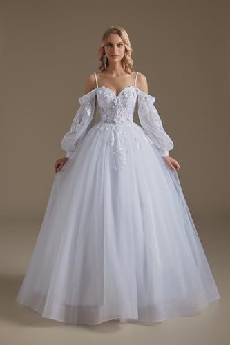 SoDigne Wedding Dresses for Bride 2025 Lace Applique Long Sleeve Tulle Summer Bridal Gowns for Women2
