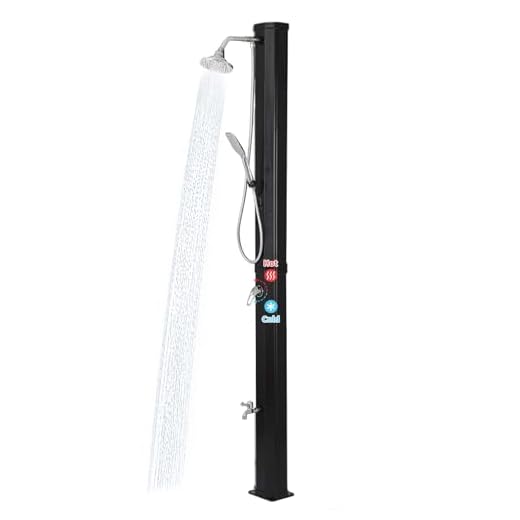 9.3 Gallon Solar Heated Outdoor Shower, 7.2FT Height, 360°Rotating Rainfall + 6FT Handheld Shower + Foot Faucet, Freestanding Black Poolside Shower with Hot & Cold Water Adjustment