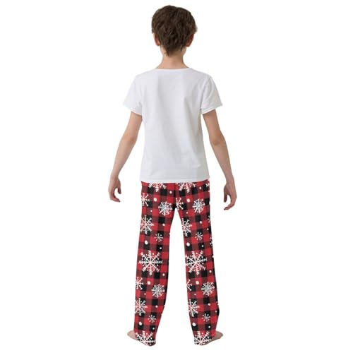 Red Black Plaid Snowflake Christmas Boys Pants for Kids Jogger Pants with Pockets S-XL3