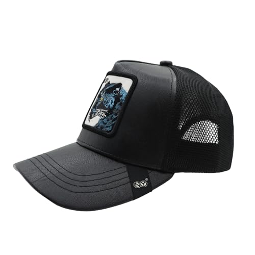Image of kill off Leather Baseball Cap Panther Patch Cap Trucker for Men Snapback Mesh Animal Patch Hat Men's Black Djustable Baseball Hat Streetwear Fashion Hat