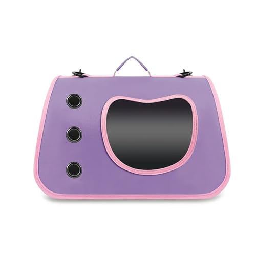 小型犬・猫用ポータブルペットバッグ アウトドア用 折りたたみ式キャットバッグ 通気性 猫用ショルダーバッグ 子猫用キャリーバッグ(Purple)