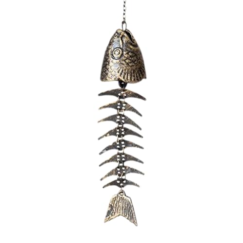 Carillón de viento de , 24 x 6 cm, esqueleto de peces, escultura antigua colgante, campanillas de viento de hueso de pescado para jardín, hogar, patio, porche, melodía relajante