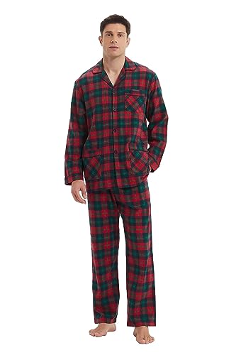 kolipajam Conjunto de pijama de franela de algodón 100 % para hombre, teñido en hilo a cuadros, pantalones de pijama cómodos con bolsillos y cordón en la cintura, pijama de invierno para hombre,