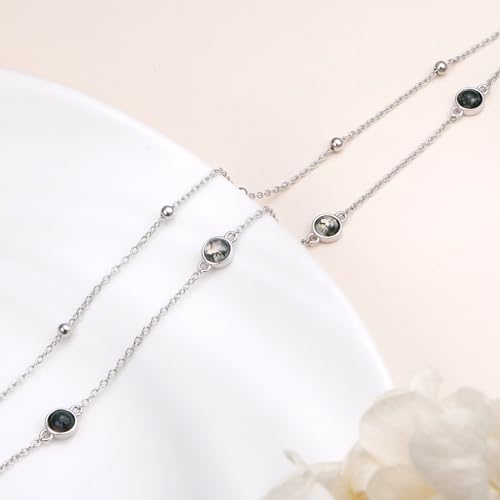 Image of Flyow Anklet for Women S925 Sterling Silver Adjustable Foot Beaded Heart Charm Ankle Bracelet Anklets Jewelry