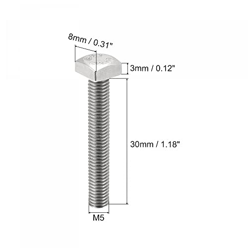 Image of uxcell Square Head Bolt, 10pcs M5x30mm Fully Thread 304 Stainless Steel Grade C Square Machine Screws