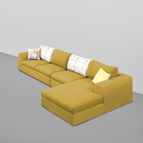 Image of Koza RHS 6 Seater L Shape Sofa Set for Living Room (Yellow Fabric) Premium Fabric Sofa