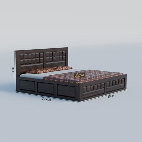 Image of Solid Sheesham Wood Queen Size Bed with Storage Box | Double Bed for Bedroom | Big Diamond Design Wooden Double Bed Cot for Home & Hotels | Rosewood, Walnut Finish