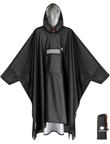 Image of ANYOO Hooded Rain Poncho for Adults Waterproof Lightweight Rain Coat for Men Women Reusable Rain Jacket for Emergency Outdoor