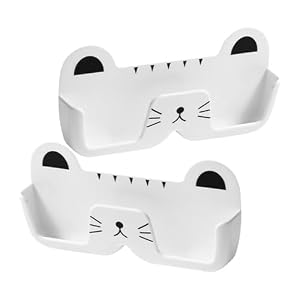 BESTOYARD 壁掛けメガネ置き 壁用キャット型メガネ収納ラック ホワイトPP素材 省スペースかつおしゃれな 壁掛け眼鏡オーガナイザー ホームデコレーションに最適 2個セット