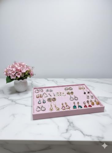 Image of Velvet Jewellery Drawer Organizer Stackable Tray (Pink, Earring)