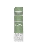 LeStoff Premium Hamamtuch XXL 200 x 200 cm - 100prozent Bio-Baumwolle, Vorgewaschen, Nachhaltig, Saugstark und Schnelltrocknend, Picknickdecke, Liegetuch, für Strand, Bad, Yoga, Camping und Reise (Olivgrün)