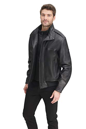 Dkny Men's Modern Lamb Leather Racer Jacket, Black, Medium #TOP5
