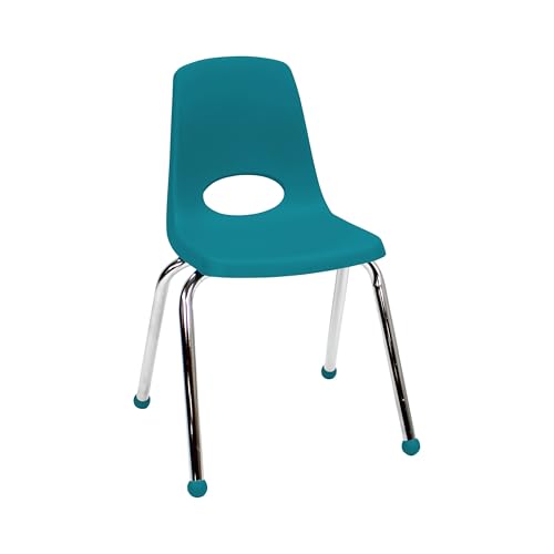 Image of FDP 16 inch School Stack Chair, Stacking Student Seat with Chromed Steel Legs and Ball Glides for Classroom, Homeschool or Office - Teal, 11559-TL