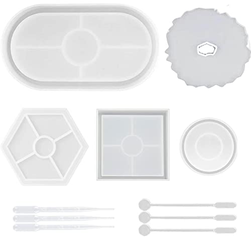 Silikonformen Epoxidharz Formen Set 11 Stück,DIY Untersetzer Silikonform,Tray Silikonform,für DIY Bastelarbeiten Tablett Ornament,Herstellung von Tee Tablett,zum Gießen mit Harz, Beton, Zement