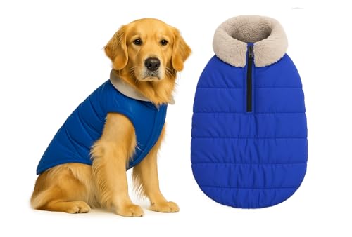 Image of The Pets Company Dog Winter Coat Jacket, Clothes, Windproof, Waterproof, Light Weight, Washable, Ultra Warm Thick Fleece Lined Dog Vest for Cold Weather Protection, (Blue, Large - 26 Inch)