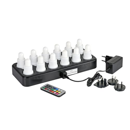 Duni Led Set Flex – 12 velas LED RGB + W (color + blanco cálido) con base de carga por inducción y mando a distancia
