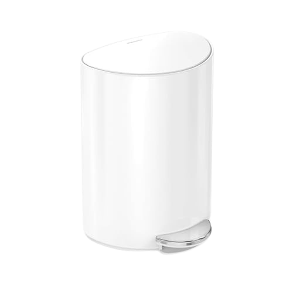 simplehuman 6L semi-Round Step can, White Steel