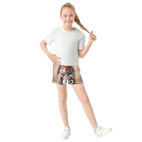 Girls Lounge Shorts Cozy Squirrel Hot Cocoa Cute Animal Print Athletic Summer Pajama Casual Youth Clothes, X-Small2