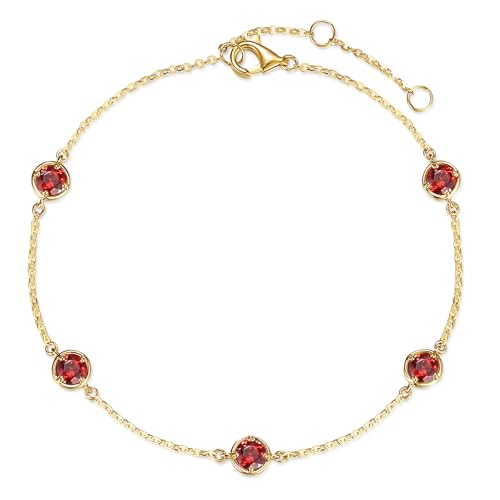 14K Solid Yellow Gold 1 cttw Natural Gemstone Dainty Delicate Petite Station Bracelet Birthstone Fine Jewelry Anniversary Christmas Holiday Gifts For Women, 6+1.2 Inch