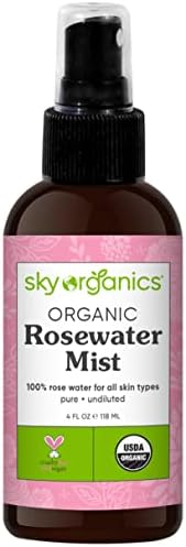 Sky Organics Organic Rosewater Facial Mist for Face, 100% Pure & Steam-Distilled USDA Certified to Hydrate, Balance & Refresh, 4 fl. Oz