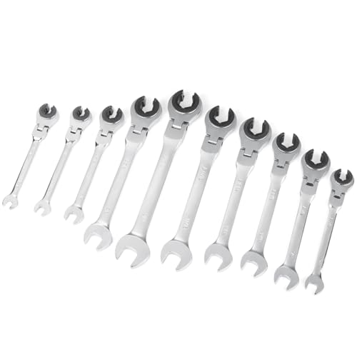 Anbull SAE 10pcs Ratcheting Wrench Set with 180° Open Flex-head, Open end Ratcheting Standard 72 Gears, CR-V Steel Tubing Ratchet Wrench