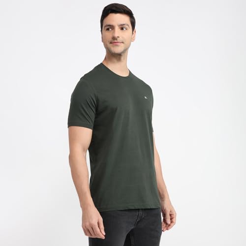 Image of Raymond Men Regular Fit Solid Pattern Pure Cotton Crew Neck Half Sleeve Casual T-Shirt