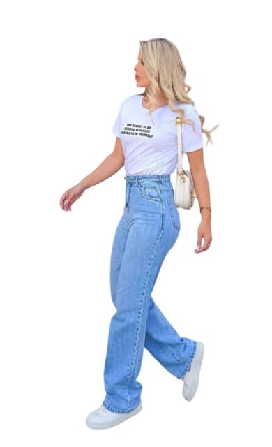 Image of Wide Leg Jeans Women's High Waist Baggy Relaxed Fit Vintage Inspired Perfect for Everyday Wear, Office, Casual Outfits, Parties, and Traveling. Colour : Cream