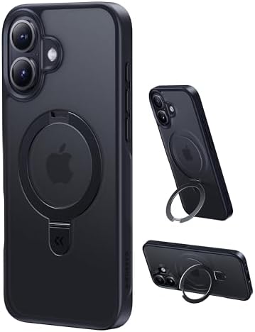 （14:30時点） 【8年の匠心開発 高耐久スタンド構造】CASEKOO for iPhone 17 ケース【米軍MIL規格 耐衝撃／MagSafe対応】隠しスタンド 縦横立て対応 25W ワイヤレス充電対応 マット仕上げ 指紋防止 黄変防止 半透明 ストラップホール付き 特許設計「MagicStand」for あいふおん17ケース 6.3 （ブラック）