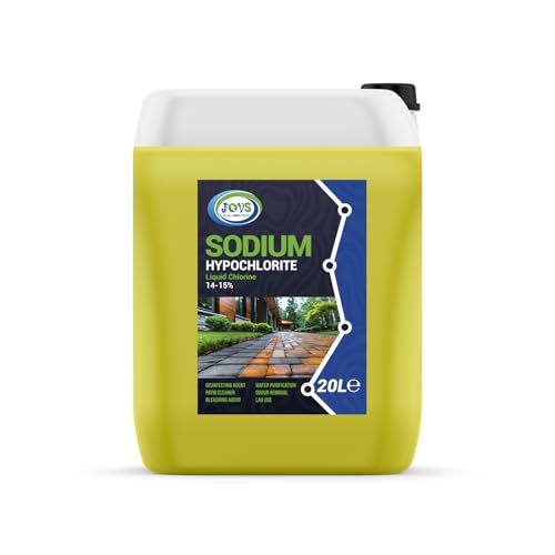 JOVS Sodium Hypochlorite 20 L - High Strength (14-15%) Brick, Driveway & Patio Cleaner - Stain Removal | Bleaching Agent | Odour Removal.