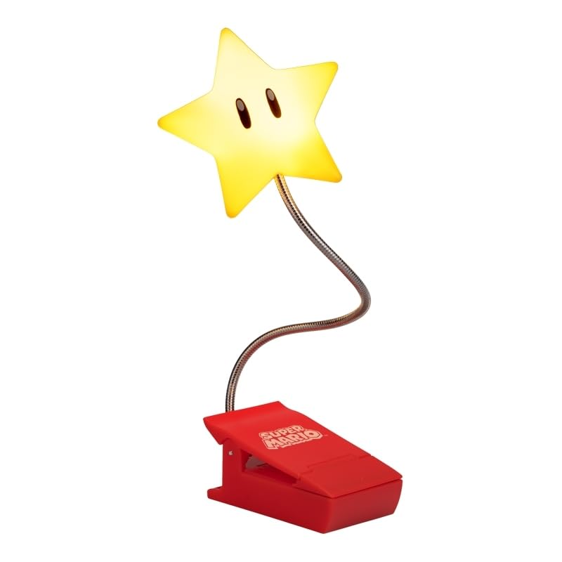 Paladone Super Mario Super Star Clip Book Light – Battery Powered LED Clip Lamp with Flexible Arm, Official Nintendo Merchandise