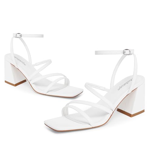 Image of Modatope Women's Heeled Sandals Square Toe Chunky Strappy Heels Prom Shoes | Stable Chunky Heel, Adjustable Ankle Strap, All-Day Comfort Sole, Unique Style For Parties, Proms, Weddings & All Occasions