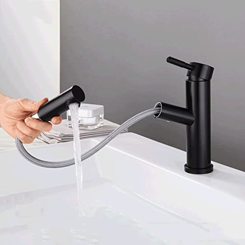 Mitigeur de lavabo à poignée unique noir, robinet de salle de bain rétractable multifonctionnel