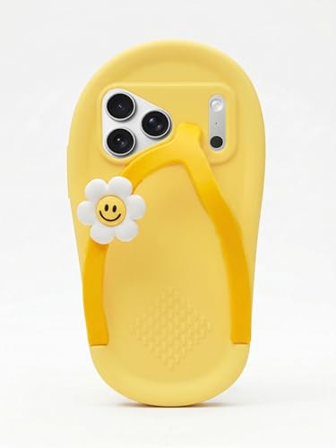 Image of amazon basics 3D Flip Flop Design Silicon Back Cover for iPhone 17 Pro Max - Slipper Shape Soft Case with Smiley Daisy Flower, Shockproof Protection, Cute & Funny Aesthetic Case for Girls & Women