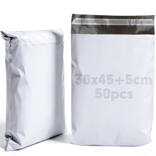 mawmuaw Versandtüten 30x45+5cm Versandtaschen Kleidung 50 Stück Pakete für Versand Versandtasche Selbstklebend Versandbeutel Wasserdicht Versandtüten für Kleidung Logistik Posttaschen