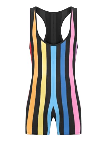 Sywiyi Mens Striped Wrestling Singlet Rompers Bodysuit Stretchy Boxer Shorts One Piece Jumpsuit3