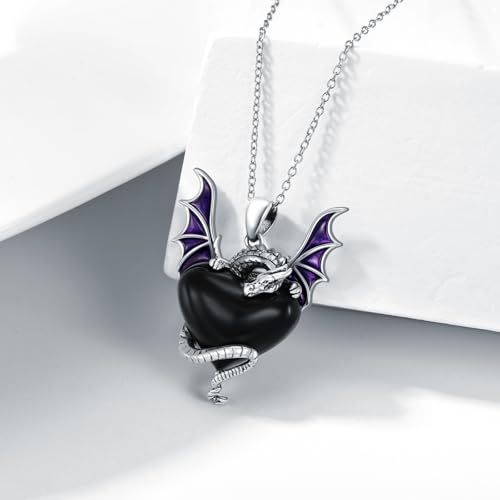 Dragon Necklace for Women 925 Sterling Silver Natural Black Onyx Dragon Pendant Necklace Jewelry3