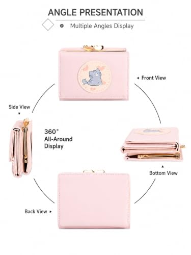 Image of Valerie Cute Small Wallets Clutch for Teen Girl Women PU Leather Trifold Small Wallet Cash Pocket 3D Buckle Card Holder Coin Purse with ID Window for Girls Women (Pink Cat)