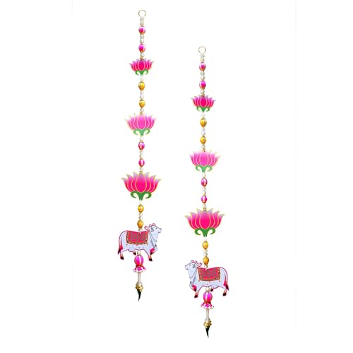Image of CraftVatika Pichwai Cow and Lotus Wall Hanging Latkan for Door Decoration, Diwali Decor Items, Diwali Decoration for Home, Festival Decorations Items, Pichwai Cow Hanging- 34 Inch Height,1 Pair