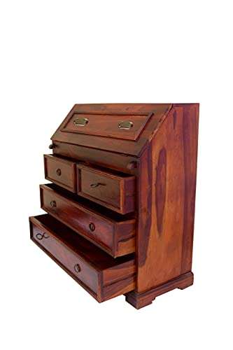 Image of Study Table with Book Shelf Sheesham Wood Study Table with 9 Drawer Storage Wooden Storage Cabinet Furniture for Living Room (Provincial Teak Finish)
