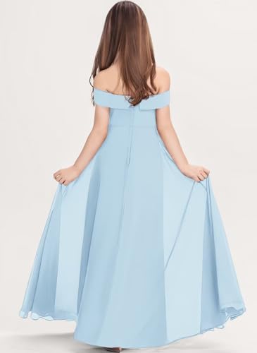 Junior Bridesmaid Dress for Teen Girls, A-line Off Shoulder Floor-Length Chiffon Flower Girl Dresses2