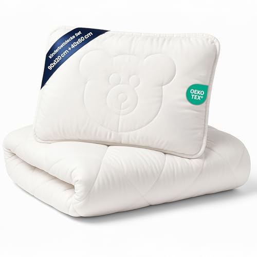 Baby Bettdecke und Kissen Kinderdecke 90x120 cm - Kinderbettdecke Kinder Bettdecken Set und Decke für Kleinkind Babybett Mikrofaser Weiß...