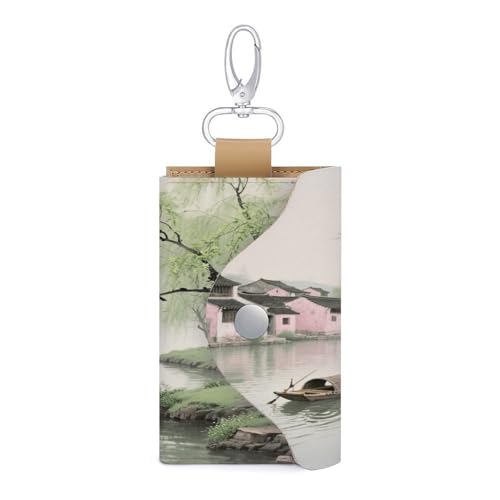 Leather Keychain Spring Orioles on The Willow Bank Keychain Keychains Key Chain with 6 Hooks Can Be Used As A Credit Card Holder Coin Purse Key Bag3